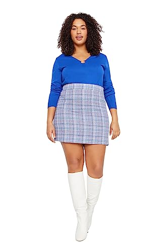 Trendyol FeMan Plus Size Mini spódnica ołówkowa regularny krój tkana spódnica w rozmiarze plus size, niebieska, 44, NIEBIESKI, 42