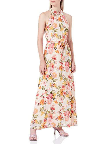Vila Women's VIALLISON Halterneck Ankle Dress/DC/SU sukienka, Golden Haze/AOP: Flowers PINK/RED, 38