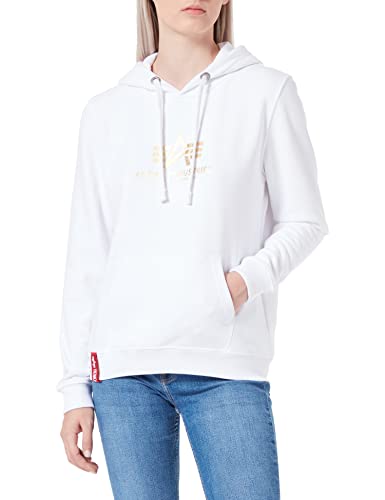 ALPHA INDUSTRIES Damska bluza z kapturem New Basic Wmn Foil Print White/Yellow Gold, biały/żółty złoty, L