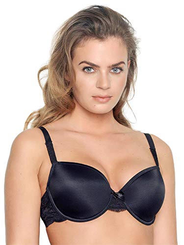 Signature Damski biustonosz 20.19.7500 z wyściełaną półkoronką z fiszbinami z przewodem do noszenia na co dzień, Czarny, 90D