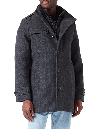 TOM TAILOR Męskie Płaszcz wełniany z kurtką wewnętrzną 1033645, 28011 - Tarmac Grey Wool Structure, XL