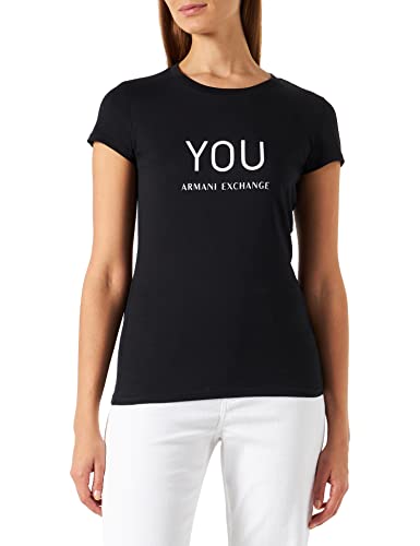 Armani Exchange Damska koszulka z logo na przodzie, czarna, ekstra mała