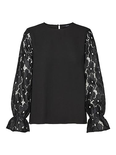 VERO MODA Vmseja Ls Lace Top WVN Pa koszulka z długim rękawem, czarny, L