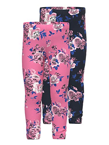 Bestseller A/s NMFVIVIAN 2P AOP legginsy N1, Różowy kosmos/opakowanie: ciemny szafir, 110 cm