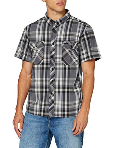 Brandit ROADSTAR koszula z krótkim rękawem, koszula rekreacyjna, w kratkę, męska koszula z drewnianym futerałem, czarny-antracyt, S