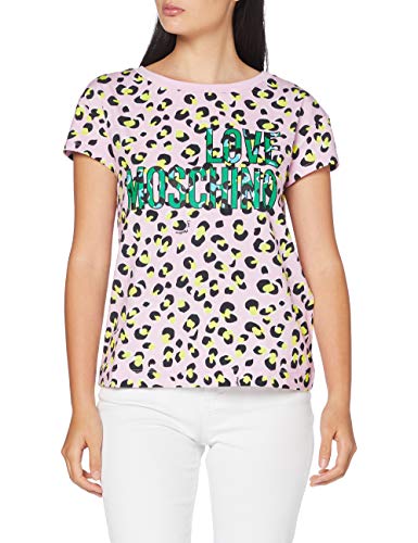 Love Moschino Damska koszulka Allover animalier&Logo Print T-shirt, wielokolorowa (P.Leopard/Pink 0015), 40 (rozmiar producenta: 46)