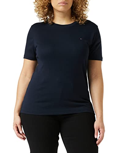 Tommy Hilfiger Damskie wąskie nowe przytulne C-Nk Ss S/S dzianinowe topy, pustynne niebo, M, Pustynne niebo, M