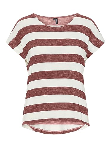 VERO MODA Vmwide Stripe S/L Ga JRS Noos Top damski, Marsala/paski: śnieżnobiała, S