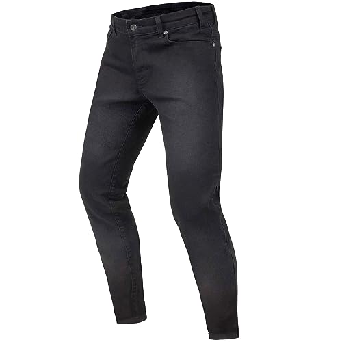 REBELHORN Classic III dżinsy motocyklowe męskie, podszewka z włókien aramidowych, ochraniacze na kolana i biodra SAS-TEC | krój skinny fit, czarny sprany, 30W / 34L
