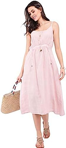 Bonateks, Długa, zapinana na stałe sukienka ze sznurowaniem z przodu i kieszeniami, 100% len, rozmiar DE: 42 rozmiar US: XL, różowa - wyprodukowano we Włoszech, Rosa, 42