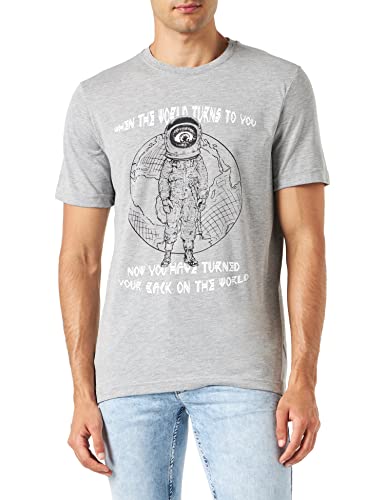 Koton Męski T-shirt z nadrukiem z okrągłym dekoltem i krótkim rękawem, Szary (027), XL