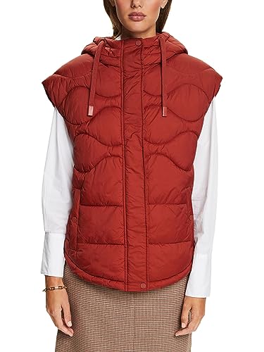 ESPRIT Z recyklingu: pikowany płaszcz z kapturem, Rust Brown, XL