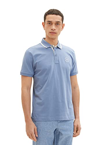 TOM TAILOR Męska koszulka polo z nadrukiem logo, 12364 - Greyish Mid Blue, M