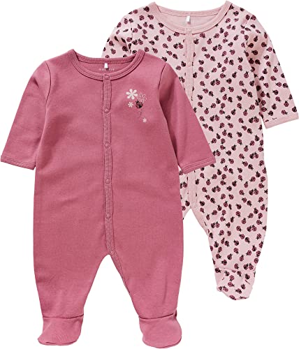 NAME IT Piżama niemowlęca, dwupak dla dziewcząt, bawełna organiczna, Rosa, 68 cm