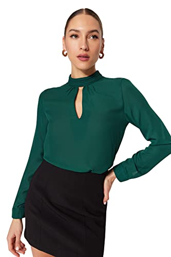 Trendyol Damska regularna bluzka typu choker z wysokim dekoltem, Szmaragd, 68