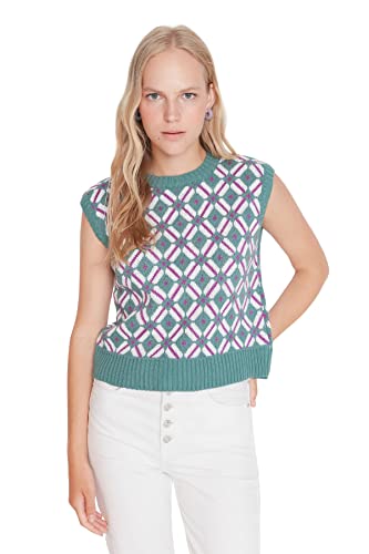 Trendyol Damska kamizelka oversize standardowa dzianina z okrągłym dekoltem, ZIELONY, S