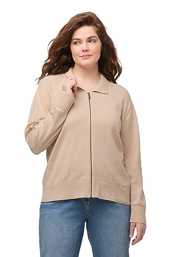 Ulla Popken, Damski, duże rozmiary, kardigan, kołnierzyk polo, zamek błyskawiczny, bawełna organiczna, popcorn, 46/48