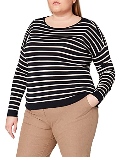 GERRY WEBER Damski sweter z rękawem 1/1, niebieski/ecru/biały w paski, 44, Niebieski/Ecru/Bia?e paski, 44