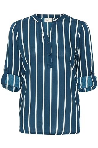 Damska bluzka z długim rękawem KAFFE V-Neck z guzikami Relaxed Fit damska, Legion Blue/Chalk Stripe, 36