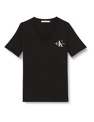 Calvin Klein Jeans Damska koszulka Plus Monologo Slim V-Neck S/S Knit Tops, Czarny, XL