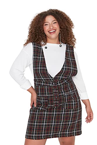 Trendyol Damska kamizelka Jile dekolt w serek tkana sukienka plus size, Czarny, 48