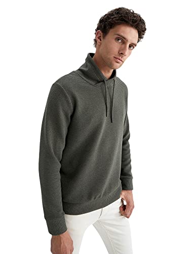 DeFacto Sweter z długim rękawem męski - okrągły dekolt bluza męska (zielony melanż, XL), D.Green Melange, XL