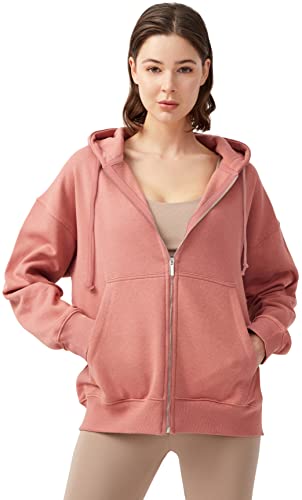 LOS OJOS Damska bluza z kapturem - bluza z kapturem z zamkiem błyskawicznym - bluza z długim rękawem w dużym rozmiarze - bluza damska, Dried Rose