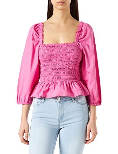 Springfield Blusa De Manga Larga Popelín Smock koszula damska, granatowo-czerwony, 32 PL