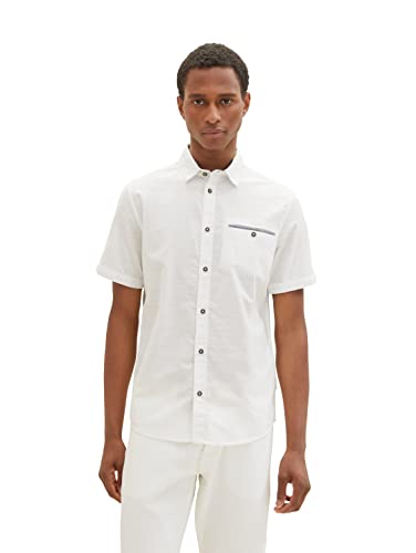 TOM TAILOR Męska koszula z krótkim rękawem z kieszenią na piersi, 10332 – Off White, 3XL