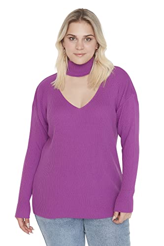 Trendyol Damska bluza Choker z wysokim dekoltem, zwykła, plus size, fioletowa, XL, Fioletowy