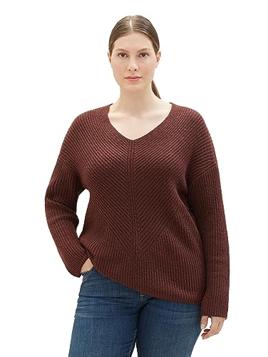 TOM TAILOR Damski sweter Basic z dekoltem w serek, 32404-raisin melanż, 54