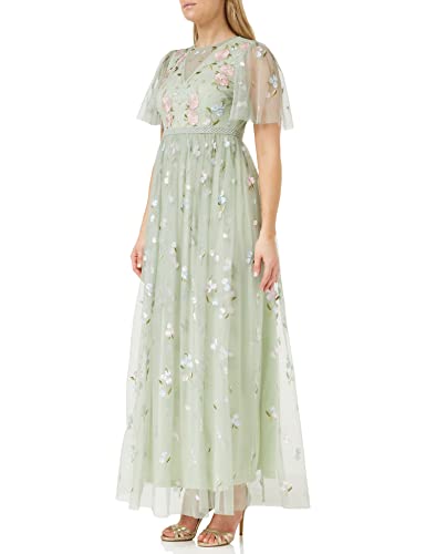 Frock and Frill Damska kwiecista haftowana sukienka na specjalne okazje, szałwia, 14, Szałwia, 40
