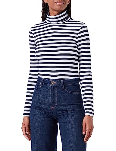 Tommy Hilfiger Topy damskie z dzianiny L/S, Klasyczne paski Desert Sky/Ecru, XS