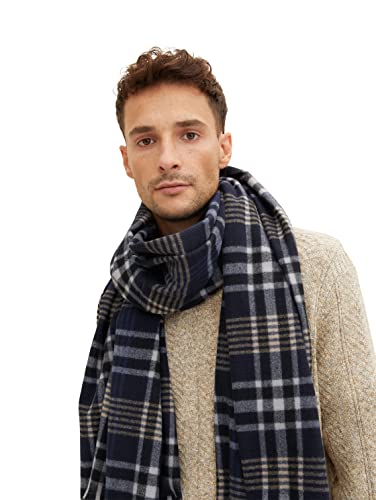 TOM TAILOR Męskie Szalik z dzianiny w kratkę 1033298, 30477 - Blue Sand Check, ONESIZE
