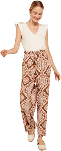 Springfield Damskie spodnie z nadrukiem Palazzo, ciemna zieleń kakigowa, 44, Ciemna zieleń kakiowa, 44