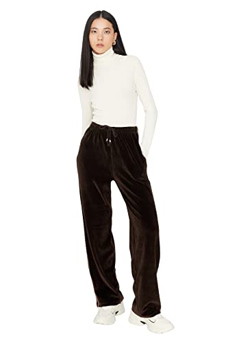 Trendyol Damskie spodnie dresowe o normalnej talii z prostymi nogawkami, Brown, M