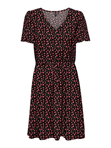 VERO MODA Damska sukienka VMEASY SS Short Dress R1 WVN GA, czarna/AOP:Niki, S, Czarny/Aop: niki, S