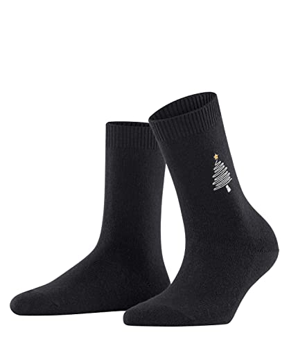 FALKE Damskie skarpety Cosy Wool Christmas Tree wełna kaszmir, półwysokie, bez wzoru, 1 para skarpet, czarne (Black 3000), 35-38