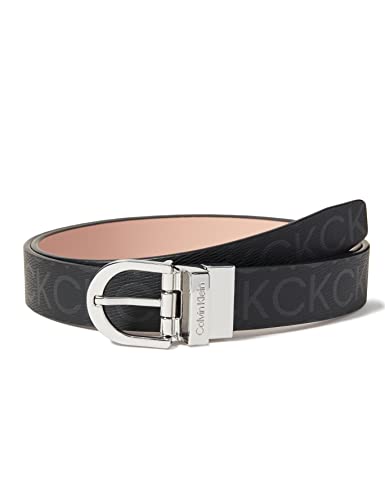 Calvin Klein Pasek Damski Ck Must Rd Buckle Rev 2.5 cm pasek skórzany pasek syntetyczny, Czarny (Black Mono/Cafe Au Lait Mono), 65