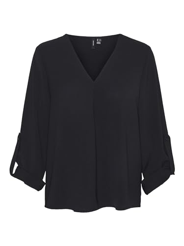 VERO MODA Damski top VMKAS LS V-Neck Top WVN GA NOOS, czarny, S