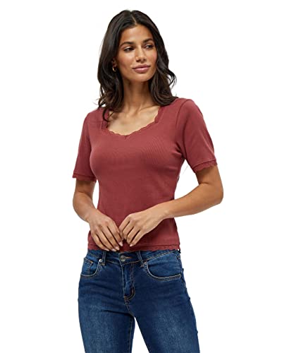 Desires Damski top Dareen GOTS z koronkowym wykończeniem, jabłkowy brąz, XS
