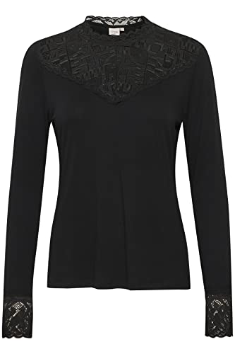 Cream Damska bluzka Top Lace Detale Jersey Długi Rękaw Slim Fit, Pitch Czarny