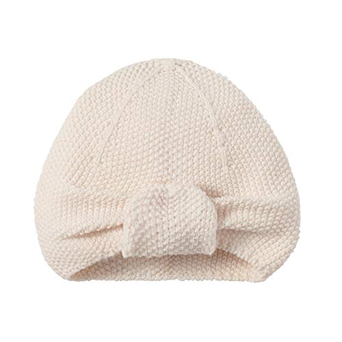 Nordic Coast® Baby Turban dziergany – czapka dziecięca naturalna biała – 100% bawełna Oeko Tex – 0-3 miesiące – czapka dziergana dla dziewcząt