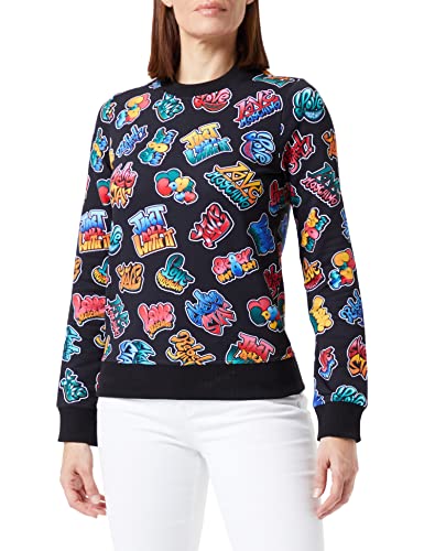 Love Moschino Damska bluza z długim rękawem z okrągłym dekoltem i nadrukiem graffiti, Graffiti Nero, 46