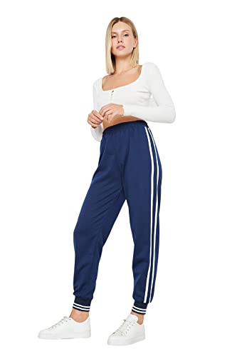 Trendyol Damskie spodnie dresowe o normalnej talii skinny fit, granatowy, S
