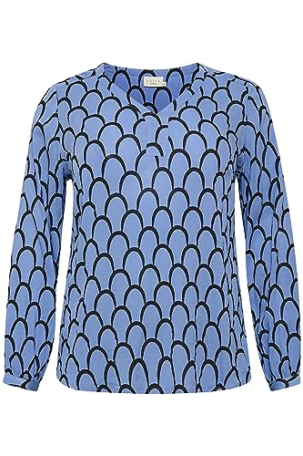 Kaffe Curve Plus Size Damska bluzka z długim rękawem zrelaksowany krój V-Neck Printed, Niebieski/Czarny Nadruk graficzny