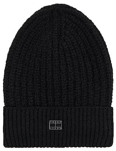 Tommy Jeans TJW Przytulna dzianinowa czapka typu beanie czarna, Czarny, Rozmiar uniwersalny