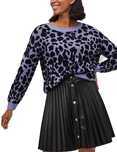 Vila Women's VIRIL FEAMI sweter z okrągłym dekoltem L/S Knit TOP-NOOS, Pale Iris/Detail:with Black, XL, Pale Iris/szczegóły: z czarnym, XL