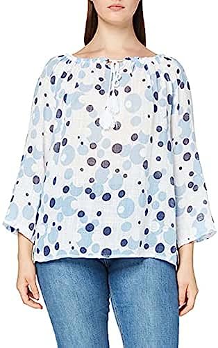 Bonateks, Polka Dot Top vor dem Polka Dot koronkowy kołnierz, 100% len, rozmiar DE:42, rozmiar US:XL, topy, biało-czarne - wyprodukowano we Włoszech, biały, 42