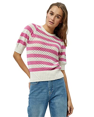 Minus Damska koszulka z dzianiny Georgina, super różowa w paski, XL, Super różowe paski, XL